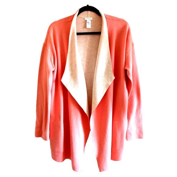 J. Jill Reversible Cotton Blend Peach Cream Draped Cardigan Open - Med Petite - Picture 1 of 8
